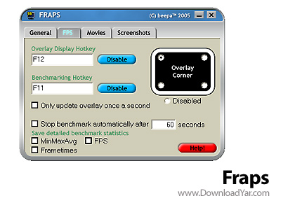 دانلود Fraps v3.2.1 - نرم افزار عکسبرداری از صفحه نمایش